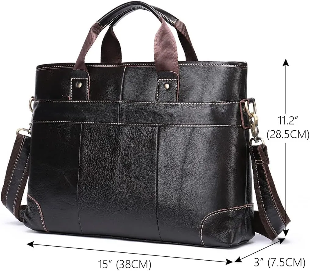 Haitpant Men's Leather Briefcases Bags Genuine Leather Laptop Shoulder Messenger Document Bags