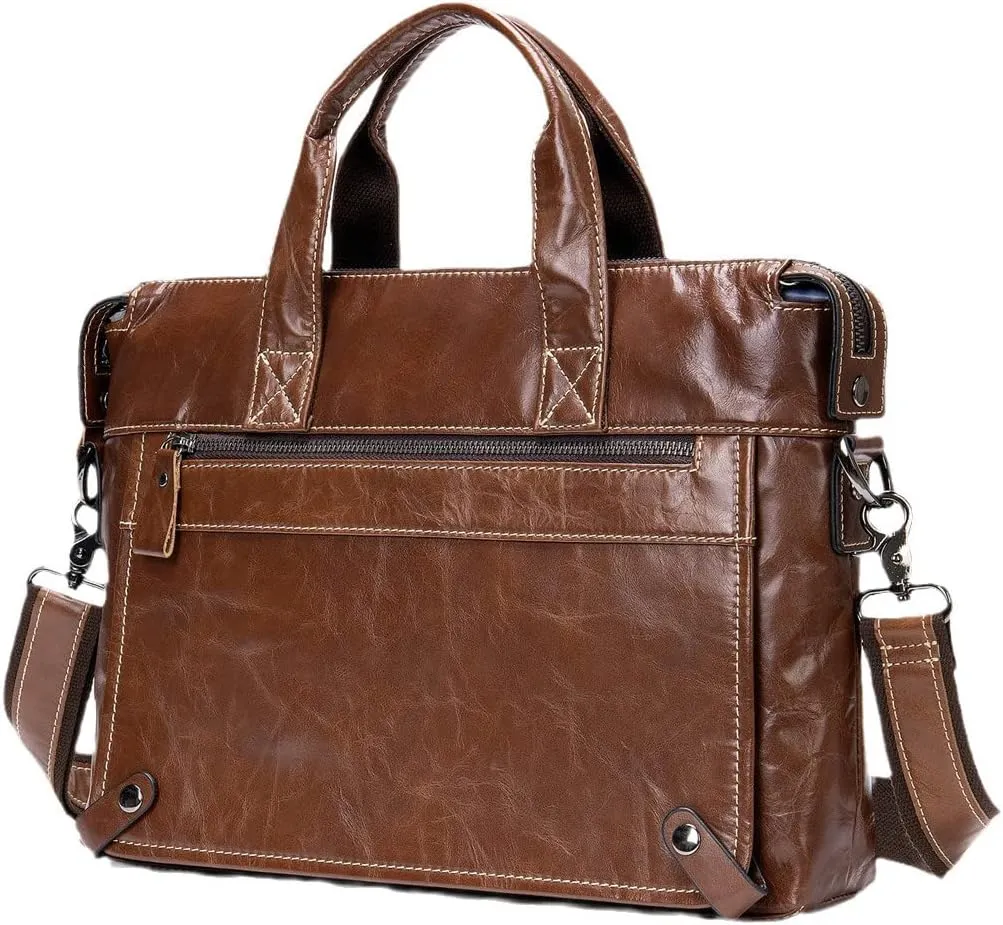 Haitpant Men's Leather Briefcases Bags Genuine Leather Laptop Shoulder Messenger Document Bags