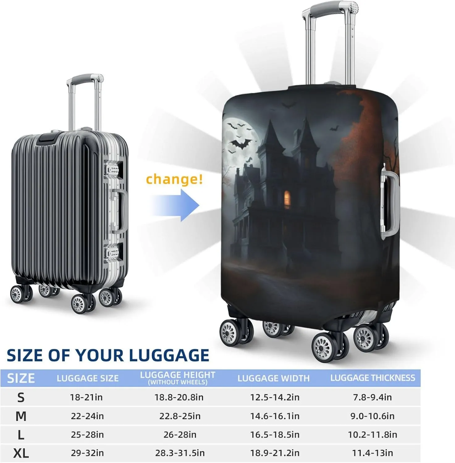 Halloween Horror Print Suitcase Covers Personalized Luggage Protector Elastic Washable Travel Gear Cover