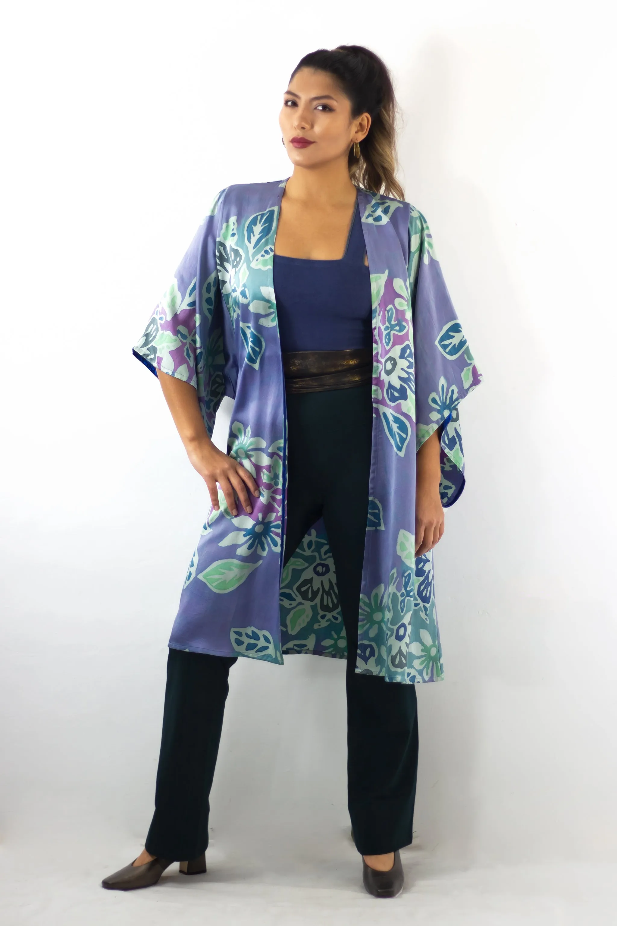 Hand Painted Silk Kimono - Floral Reef
