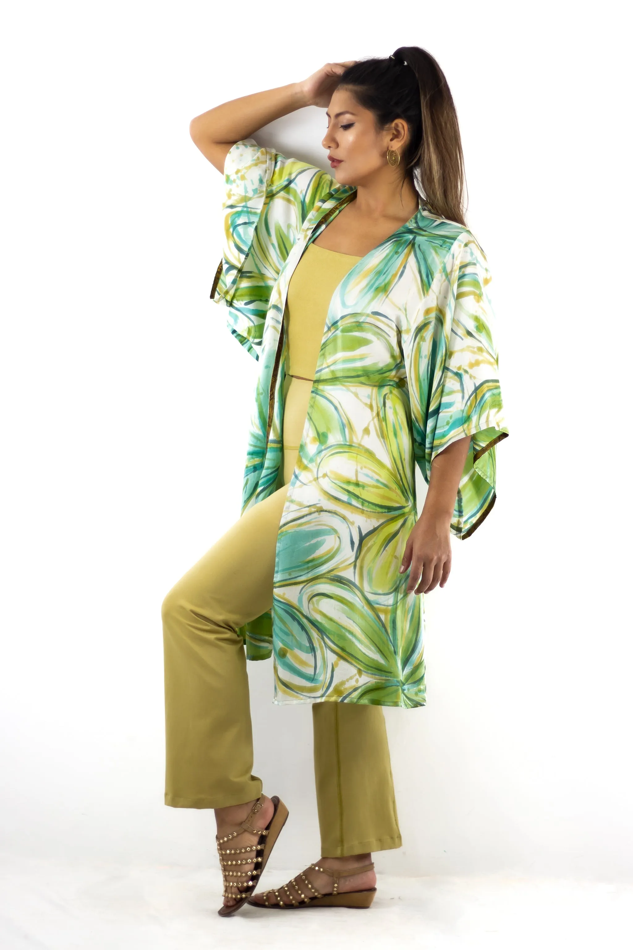 Hand Painted Silk Kimono - Flower Power