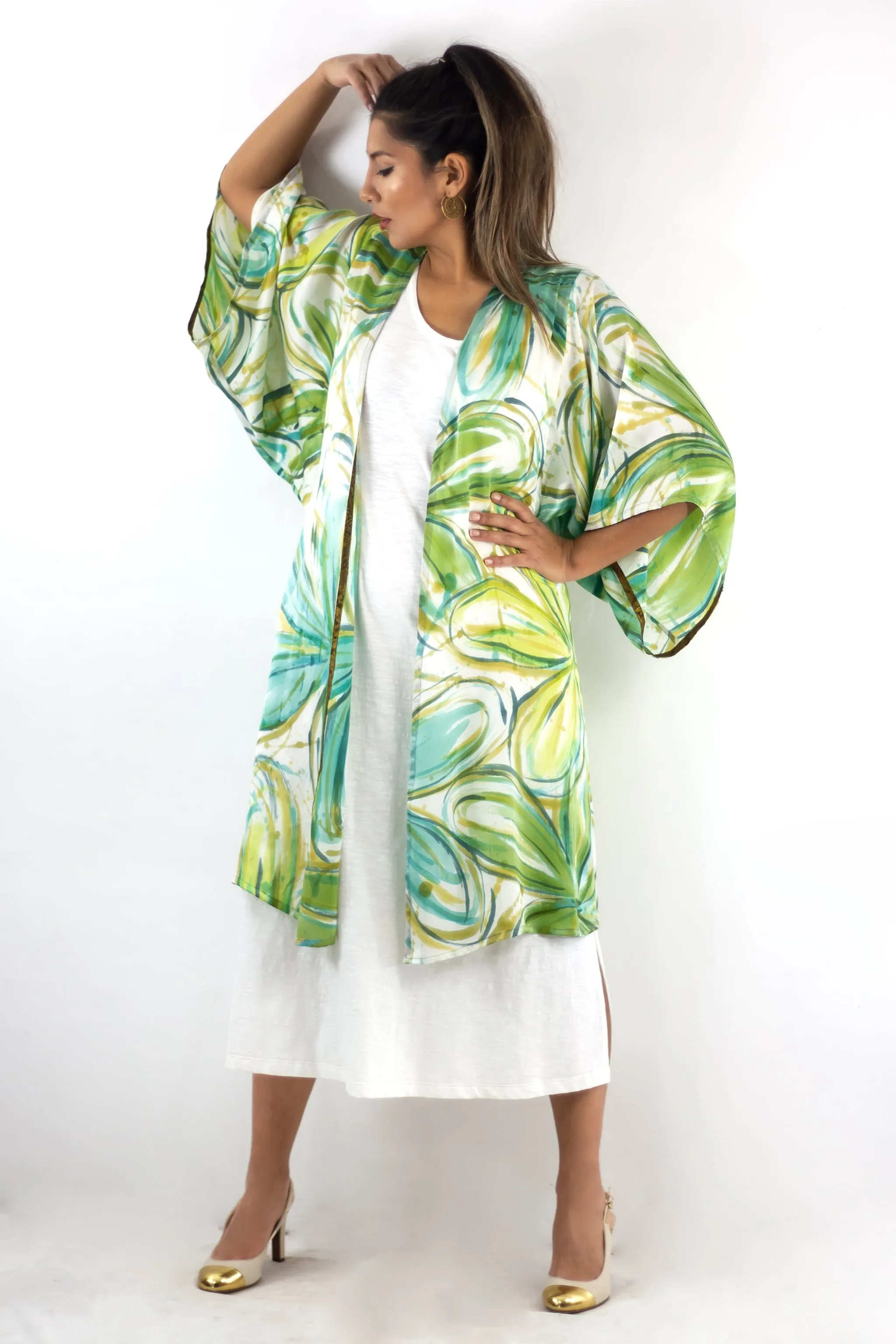 Hand Painted Silk Kimono - Flower Power