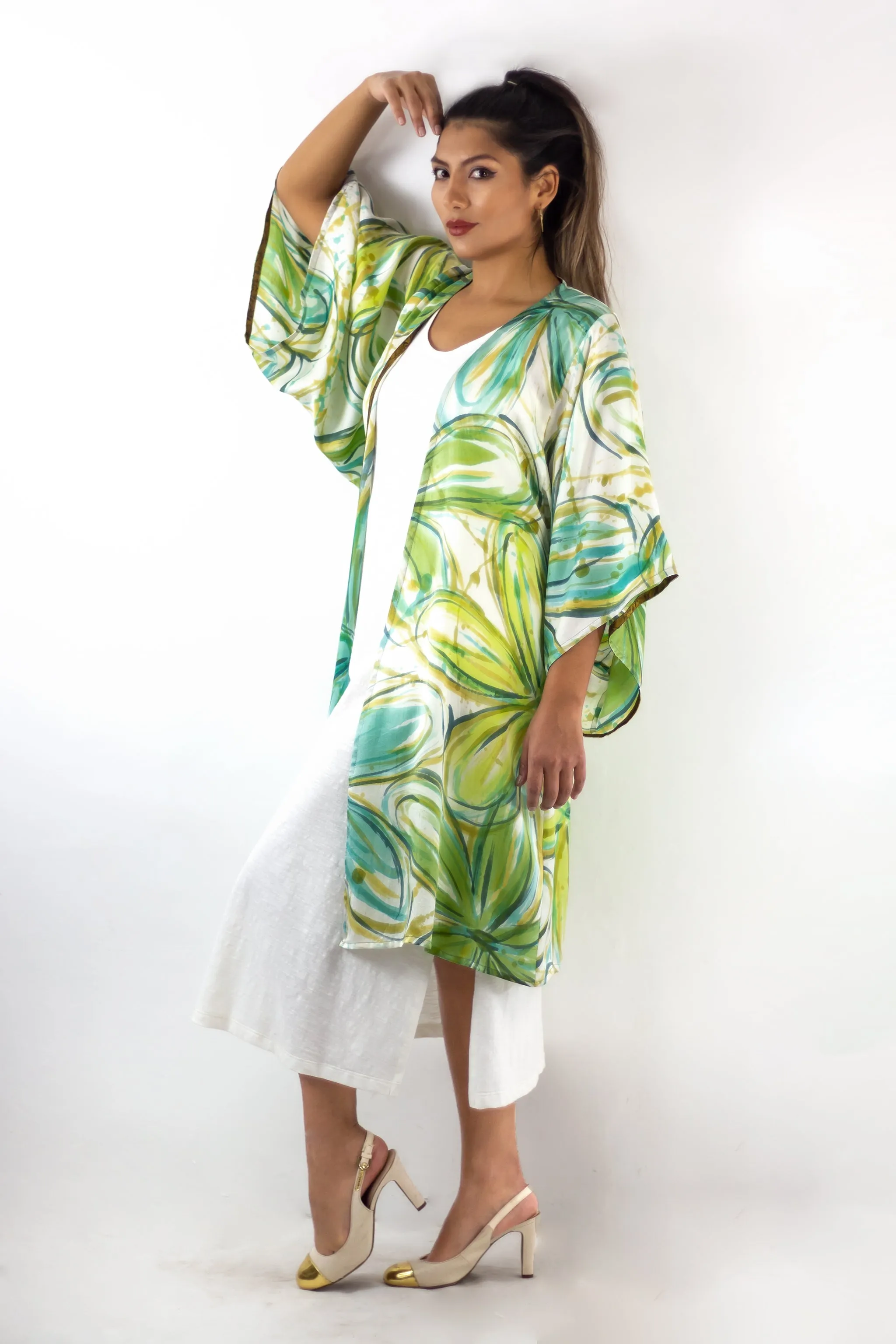 Hand Painted Silk Kimono - Flower Power