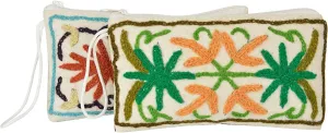 Handmade Embroidered Kashmiri Antique Clutch Wristlet Indian Made Purse Organza Bag Wedding Gift Pouch (Set of two)