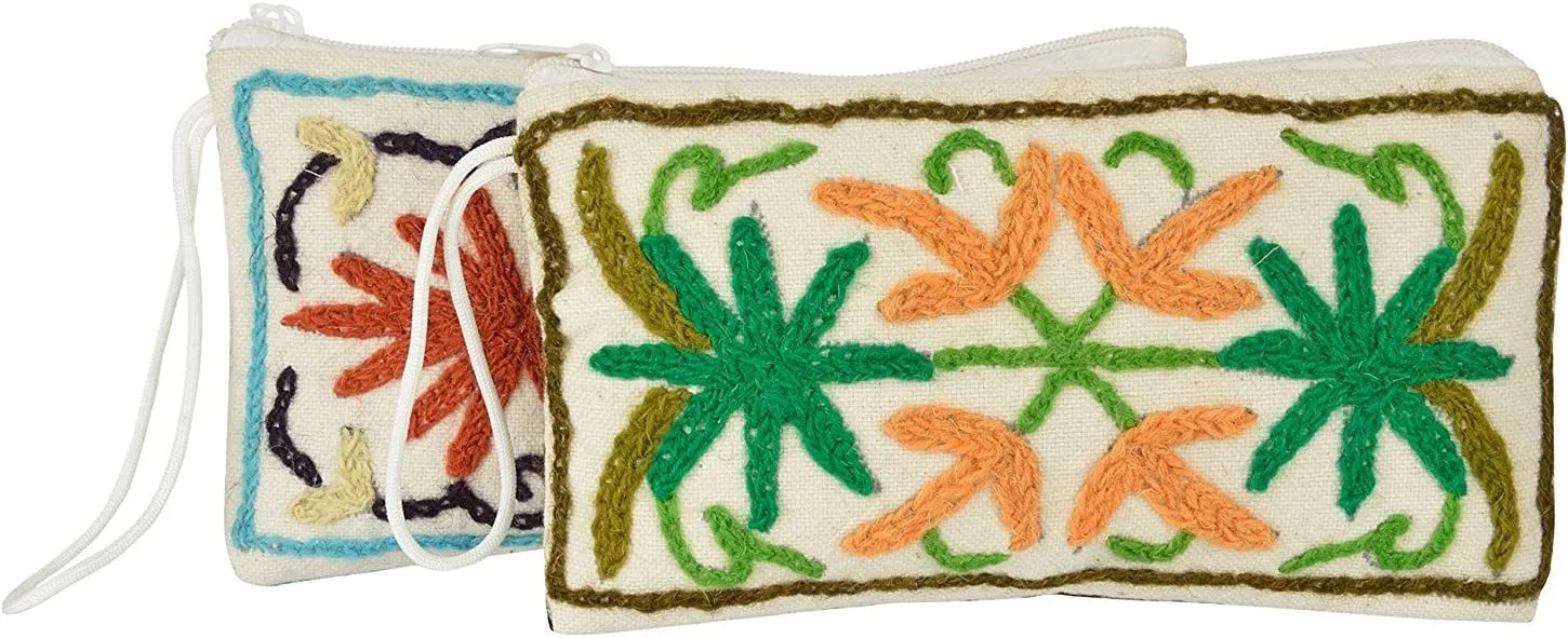 Handmade Embroidered Kashmiri Antique Clutch Wristlet Indian Made Purse Organza Bag Wedding Gift Pouch (Set of two)