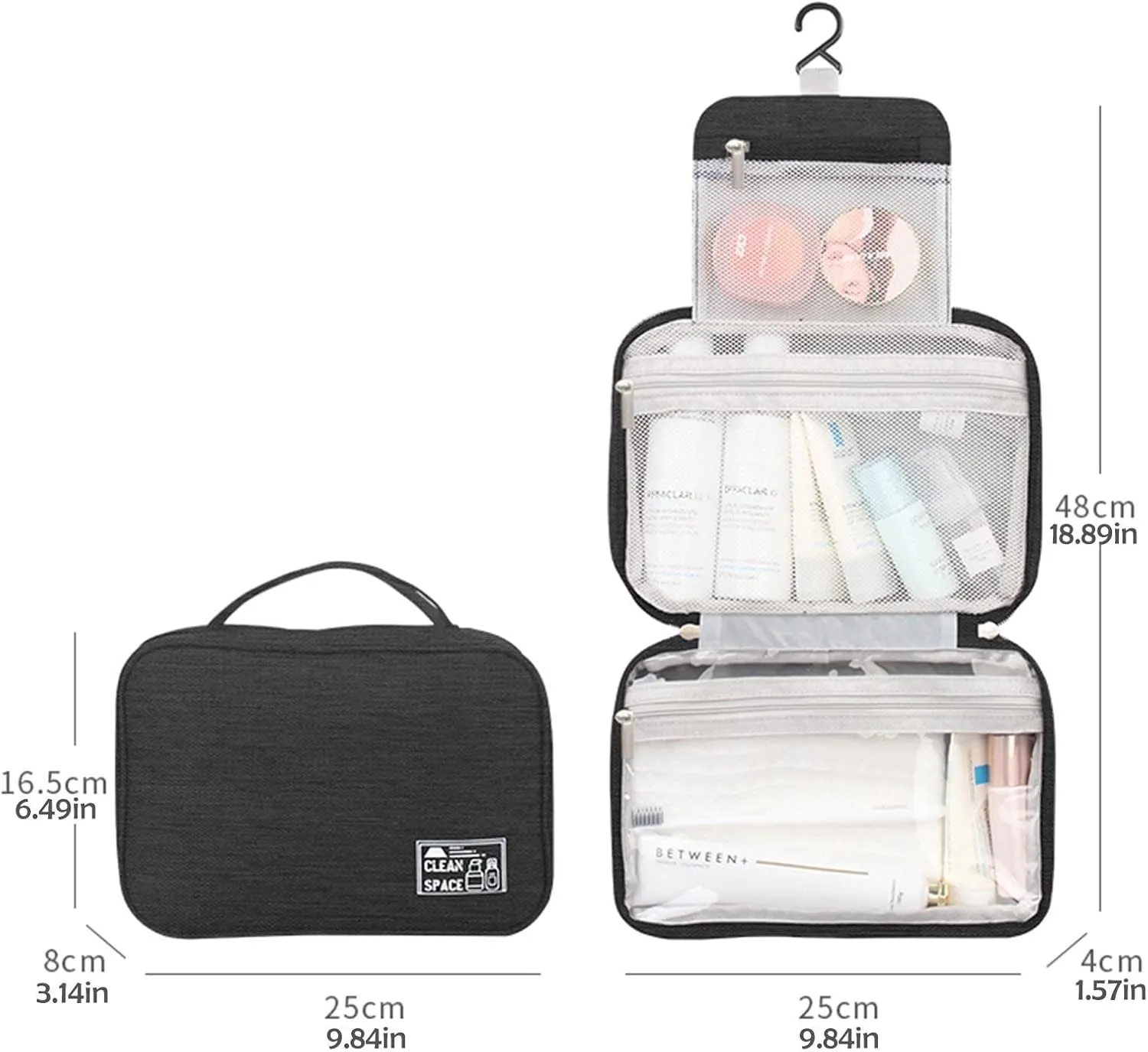 Hanging Toiletry Travel Bag,10" X 6.5" Makeup Bag Organizer,Large Capacity Foldable Portable Toiletries Travel Bag with Compartment,Waterproof Cosmetic Travel Bag,Travel Accessories