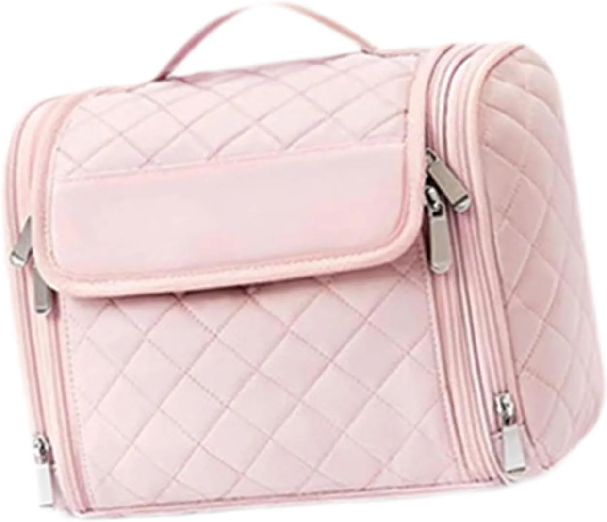 Hanging Travel Toiletry Bag Toiletries Pouch Nylon Cosmetic Organizer Makeup Travel Case for Vanity Vacation Bathroom Women, Pink