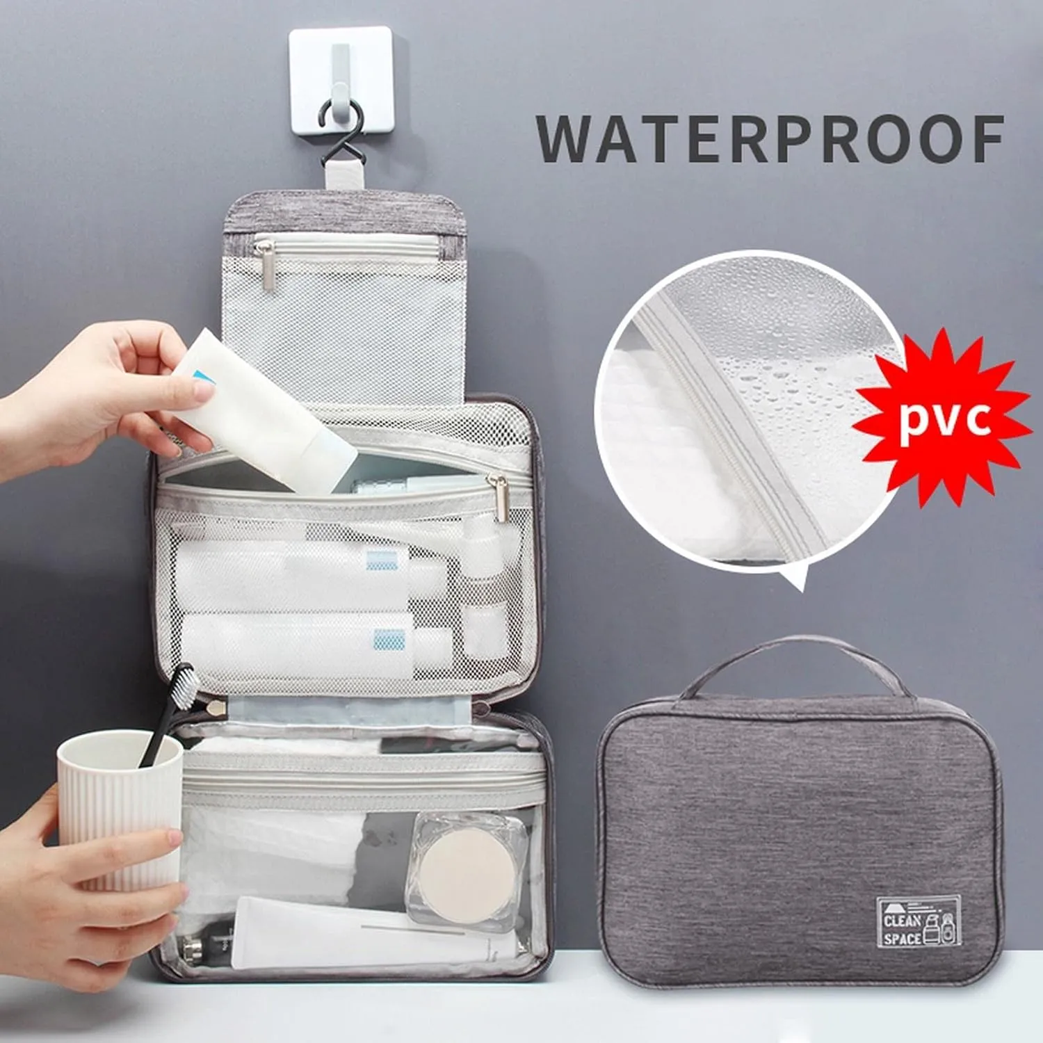Hanging Travel Toiletry Kit,10 X 6.5 Inch Makeup Bag Large,Large Capacity Foldable Portable Travel Toiletries Bag with Compartment,Waterproof Cosmetic Travel Bag,Travel Essentials