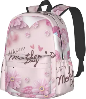 Happy Mother's Day Floral Backpack Double Shoulder Bag 15 Inch Laptop Bagpacks for Hiking Work Camping Travel