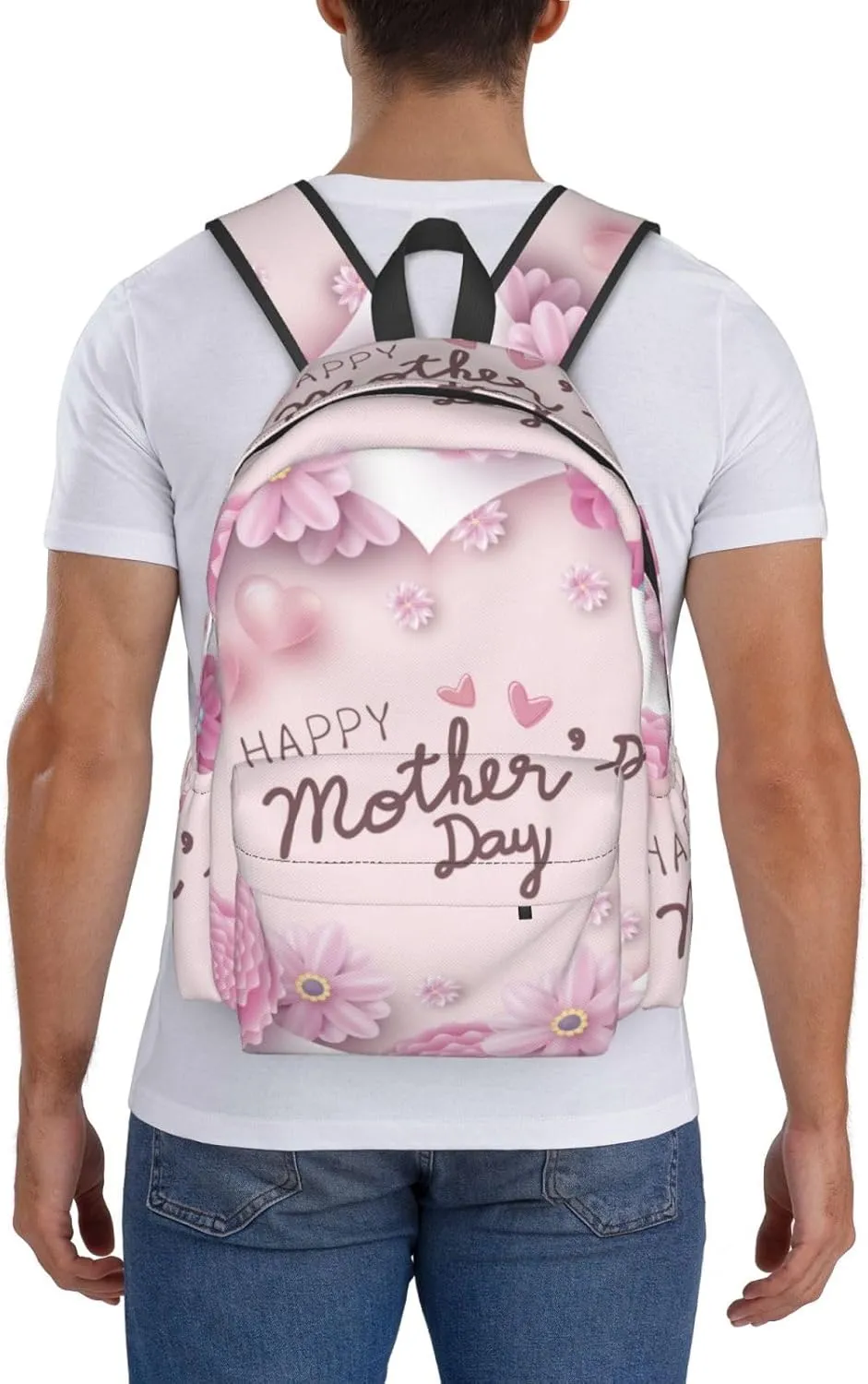 Happy Mother's Day Floral Backpack Double Shoulder Bag 15 Inch Laptop Bagpacks for Hiking Work Camping Travel
