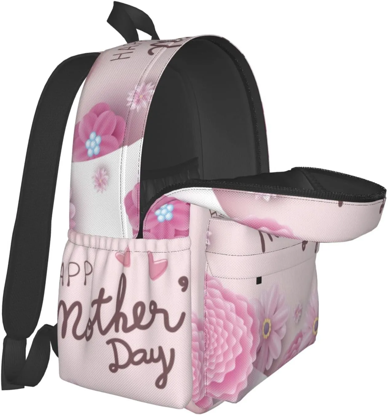 Happy Mother's Day Floral Backpack Double Shoulder Bag 15 Inch Laptop Bagpacks for Hiking Work Camping Travel