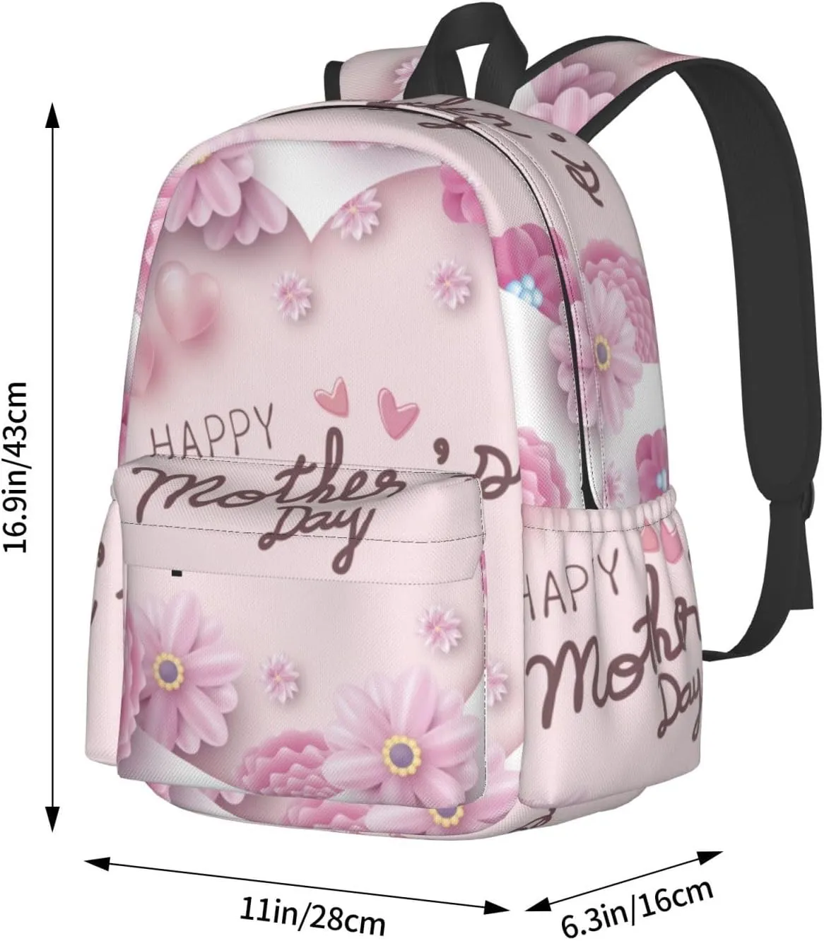 Happy Mother's Day Floral Backpack Double Shoulder Bag 15 Inch Laptop Bagpacks for Hiking Work Camping Travel