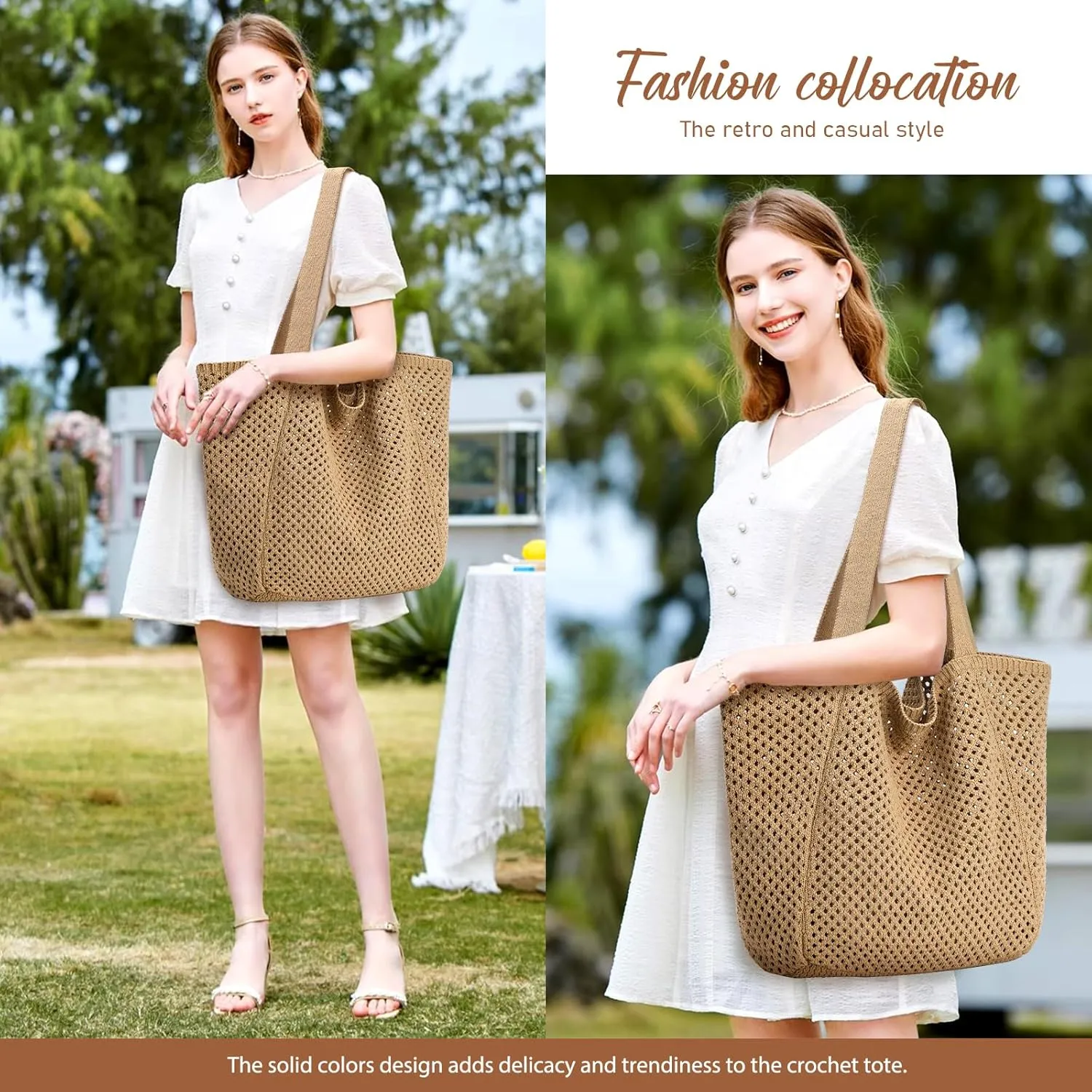 hatisan Crochet Bags for Women - Summer Beach Tote, Aesthetic Hippie Knit Bag