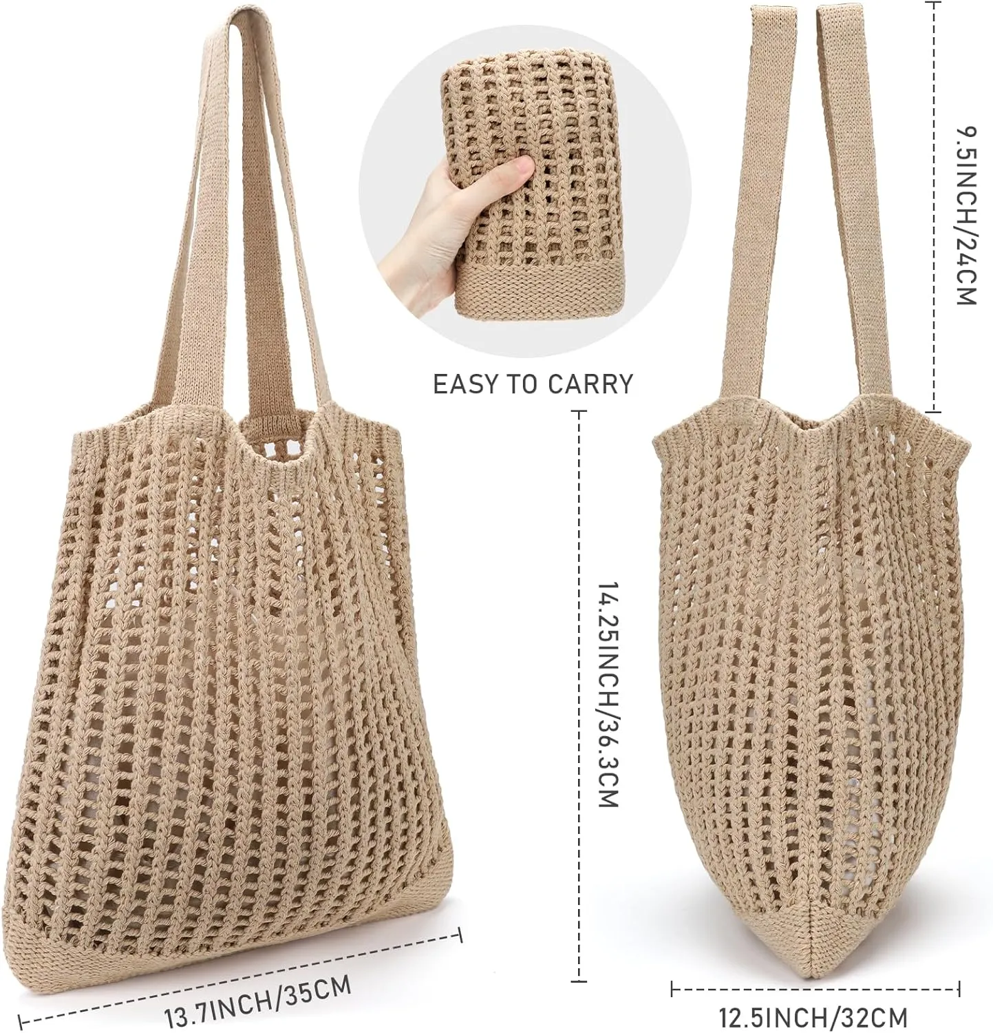 hatisan Crochet Bags for Women - Summer Beach Tote, Aesthetic Hippie Knit Bag