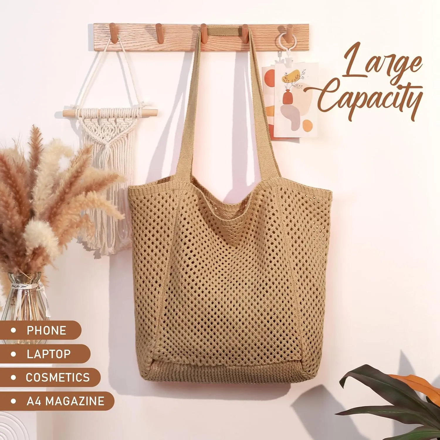 hatisan Crochet Bags for Women - Summer Beach Tote, Aesthetic Hippie Knit Bag