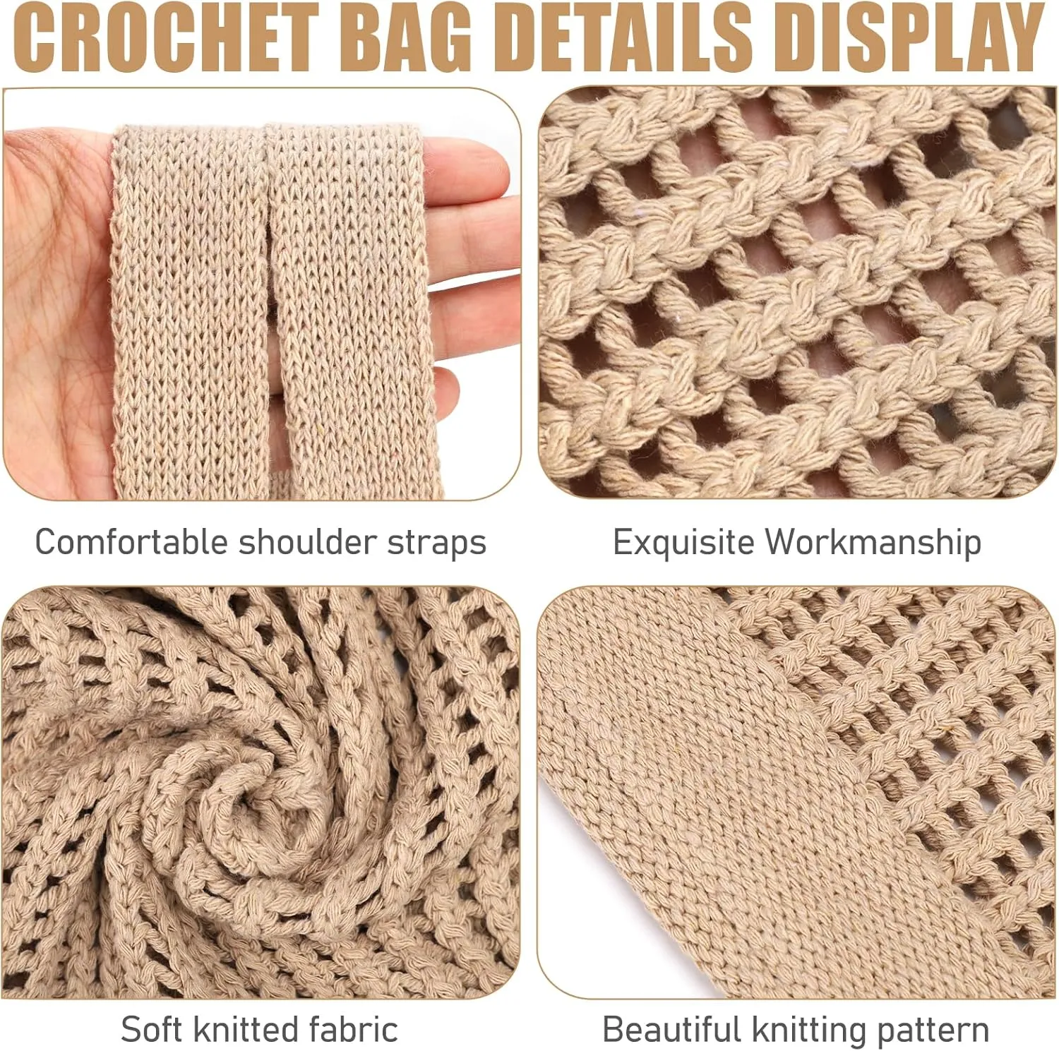 hatisan Crochet Bags for Women - Summer Beach Tote, Aesthetic Hippie Knit Bag