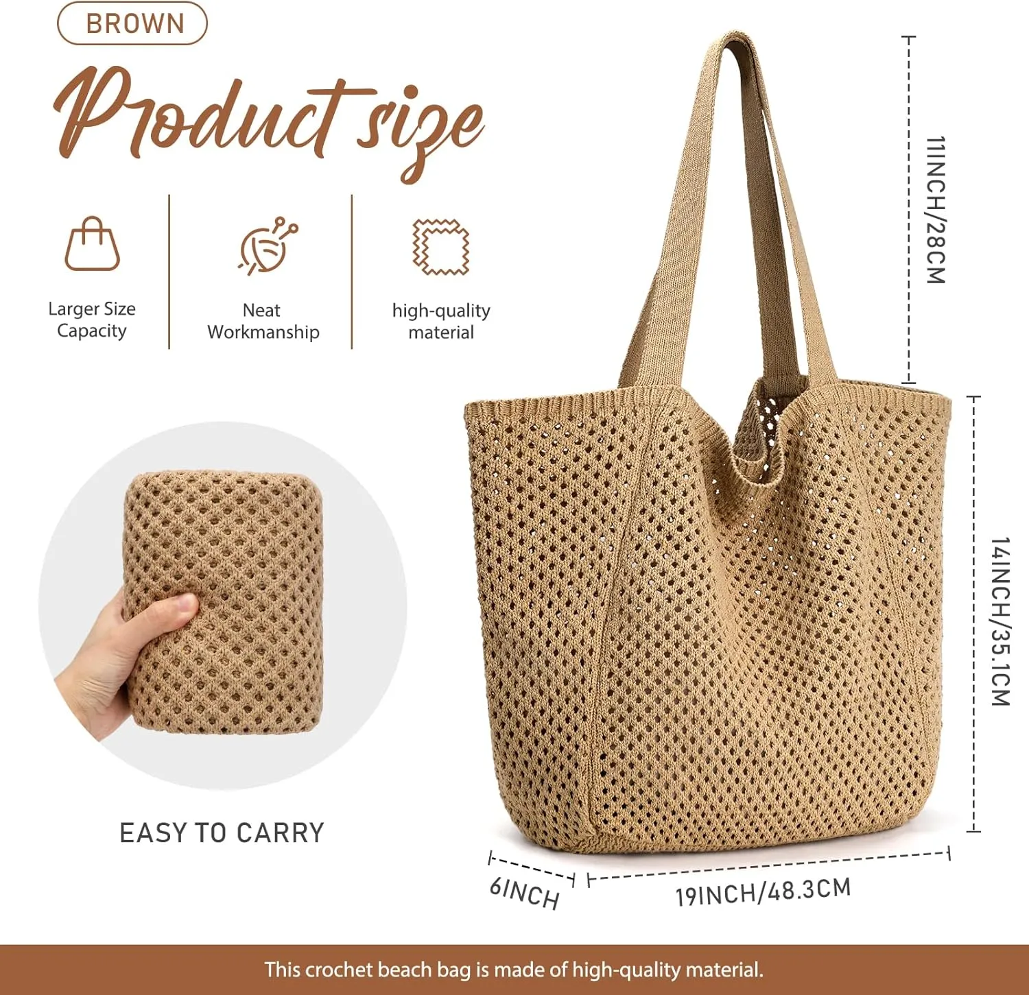 hatisan Crochet Bags for Women - Summer Beach Tote, Aesthetic Hippie Knit Bag