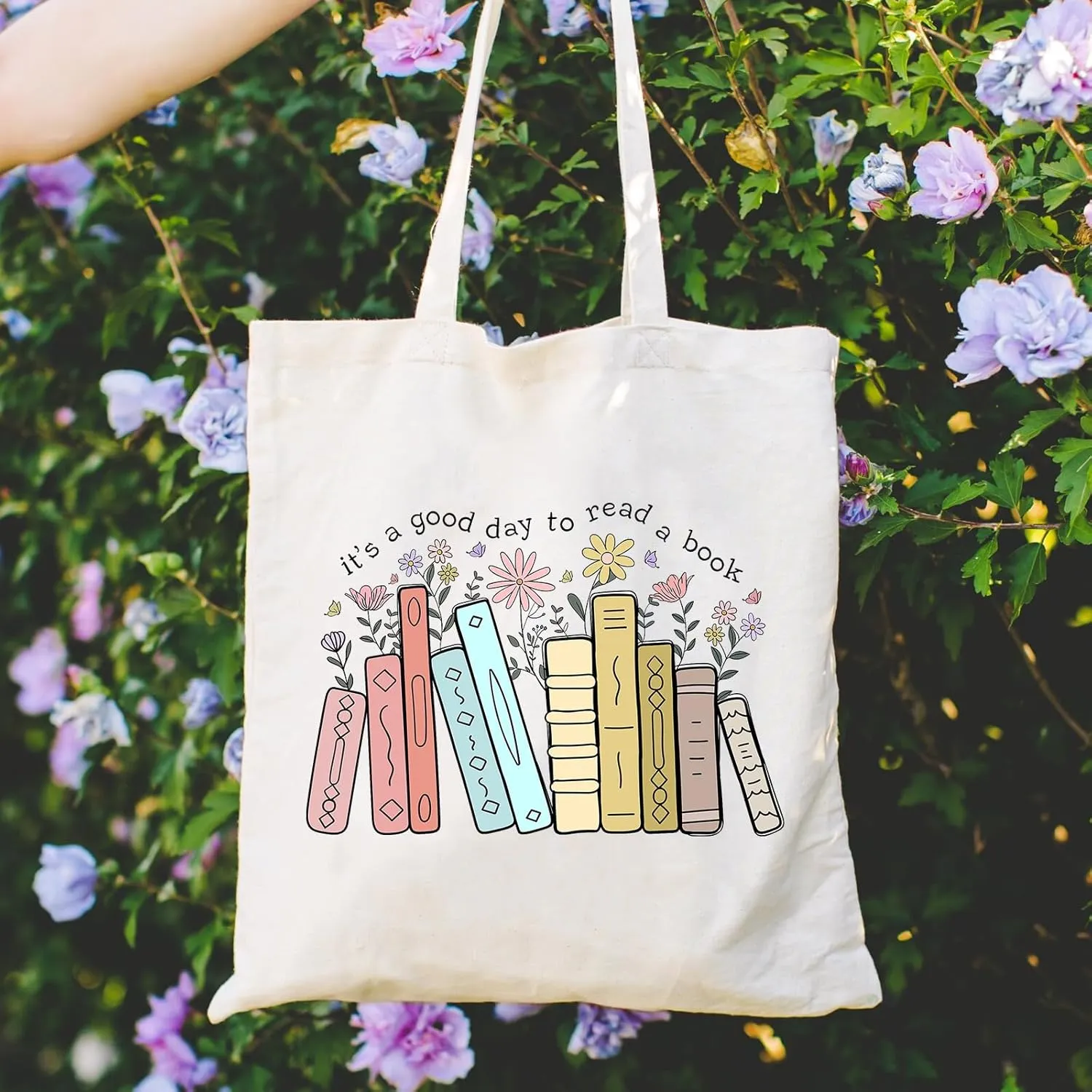 Haukea Aesthetic Canvas Bag with Inner Pockets - Cute Cloth Bags for Women - Book Tote - Reusable Graphic Cotton Bags