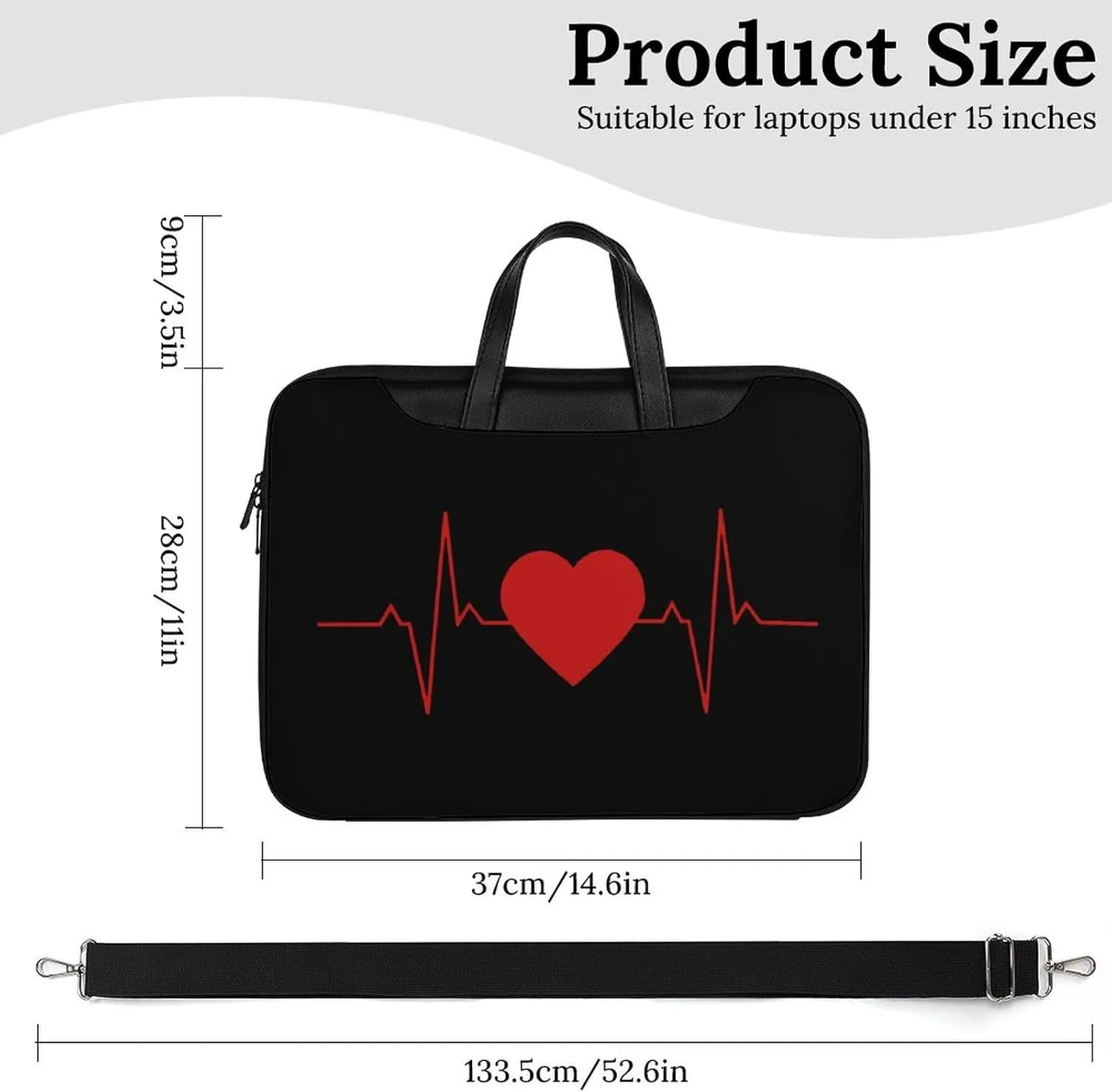 Heartbeat Line Leather Bag Laptop Case Slim Water Resistant Computer Bags with Handle Briefcase for Work
