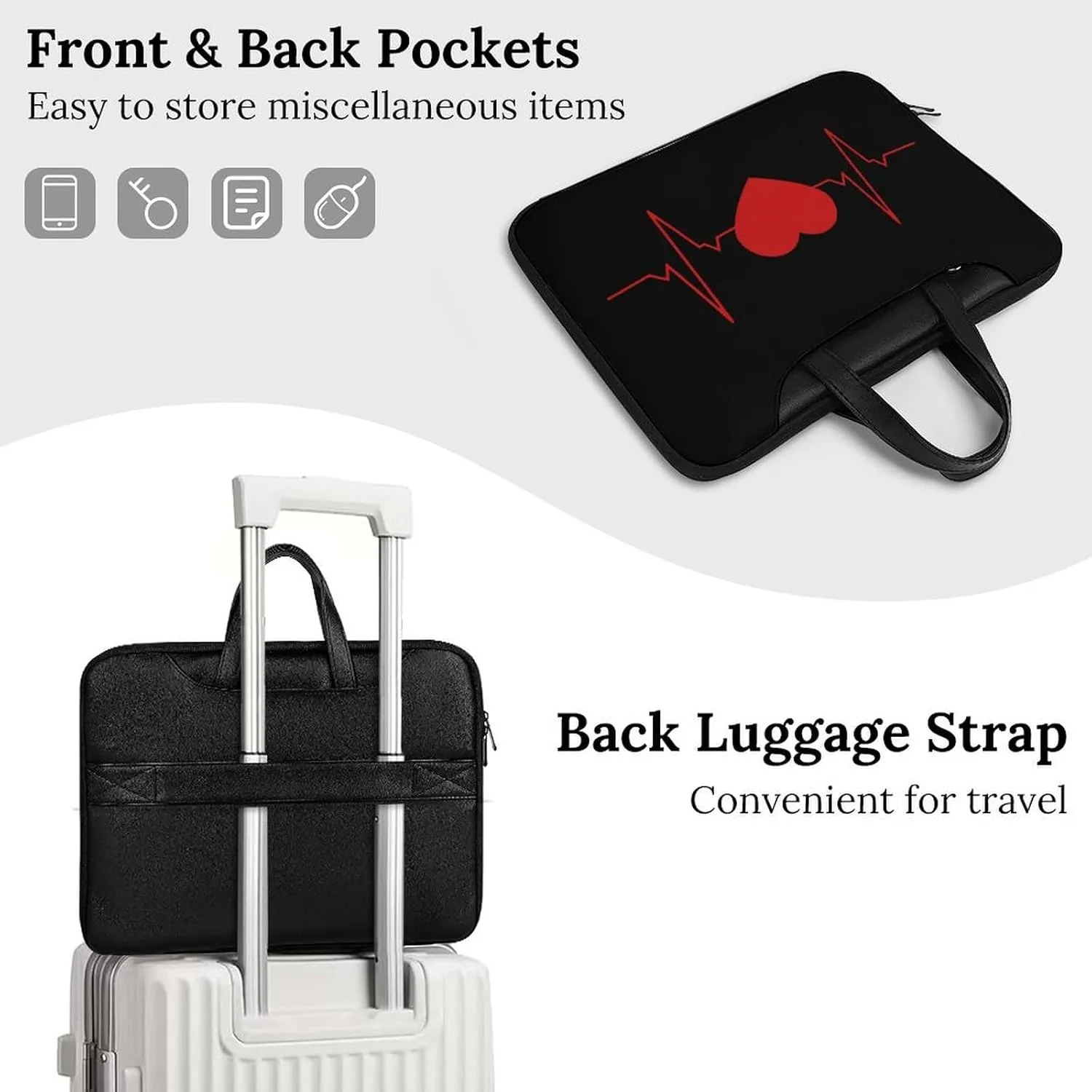 Heartbeat Line Leather Bag Laptop Case Slim Water Resistant Computer Bags with Handle Briefcase for Work
