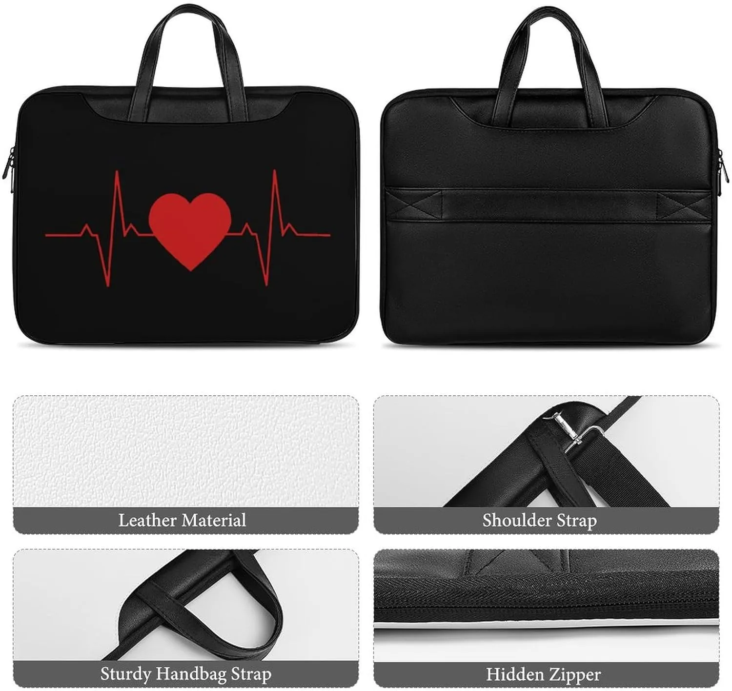 Heartbeat Line Leather Bag Laptop Case Slim Water Resistant Computer Bags with Handle Briefcase for Work