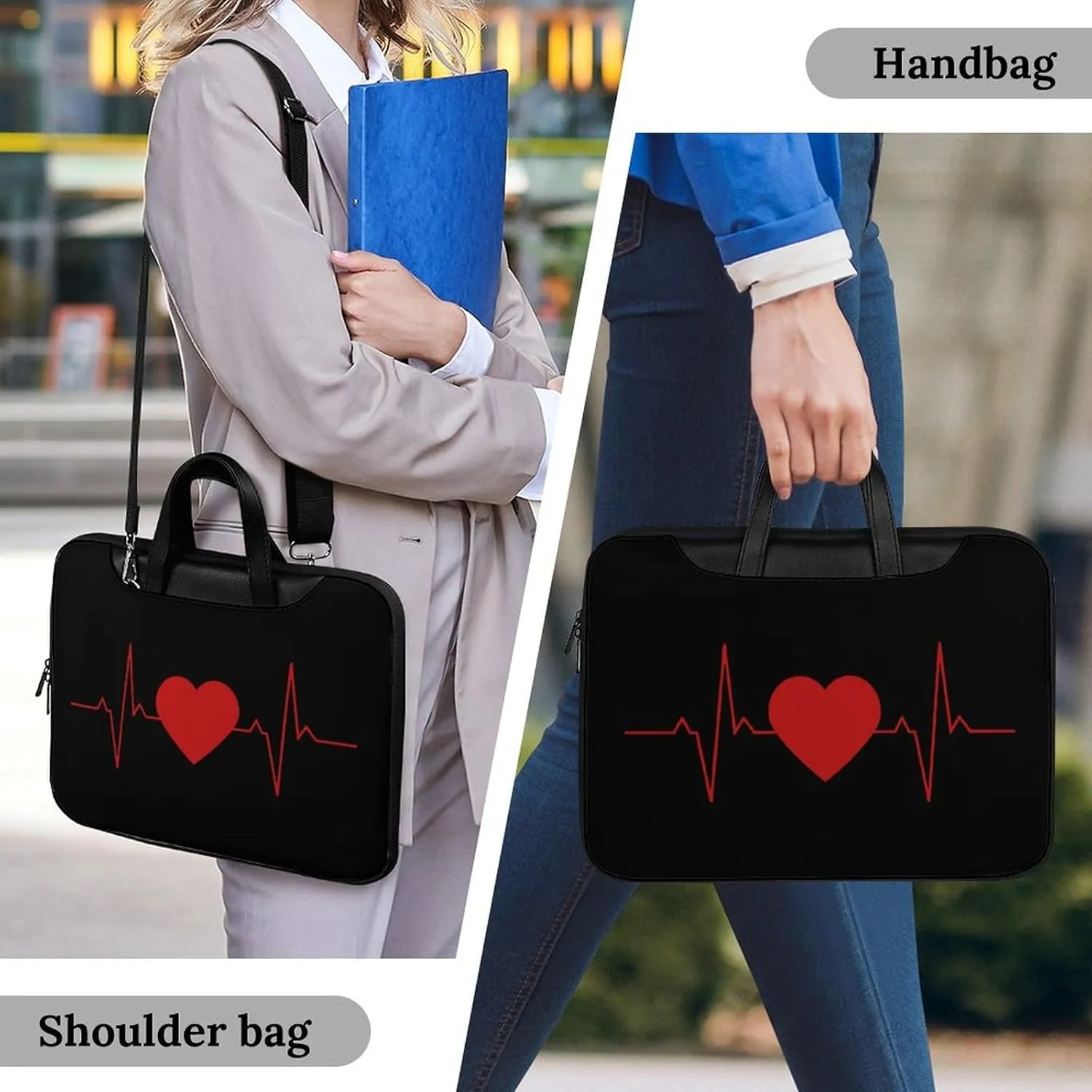 Heartbeat Line Leather Bag Laptop Case Slim Water Resistant Computer Bags with Handle Briefcase for Work