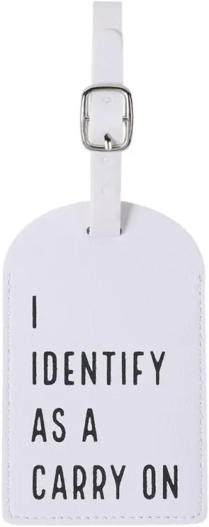 I Identify As A Carry On Funny Leather Luggage Tags for Suitcase or Baggage - Privacy Cover ID Label with Loop and Address Card for Travel Bag - Unique Hilarious Travel Gift Accessories for Men Women
