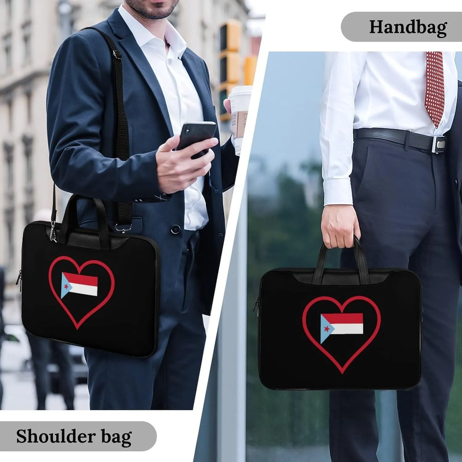 I Love South Yemen Red Heart Leather Bag Laptop Case Slim Water Resistant Computer Bags with Handle Briefcase for Work