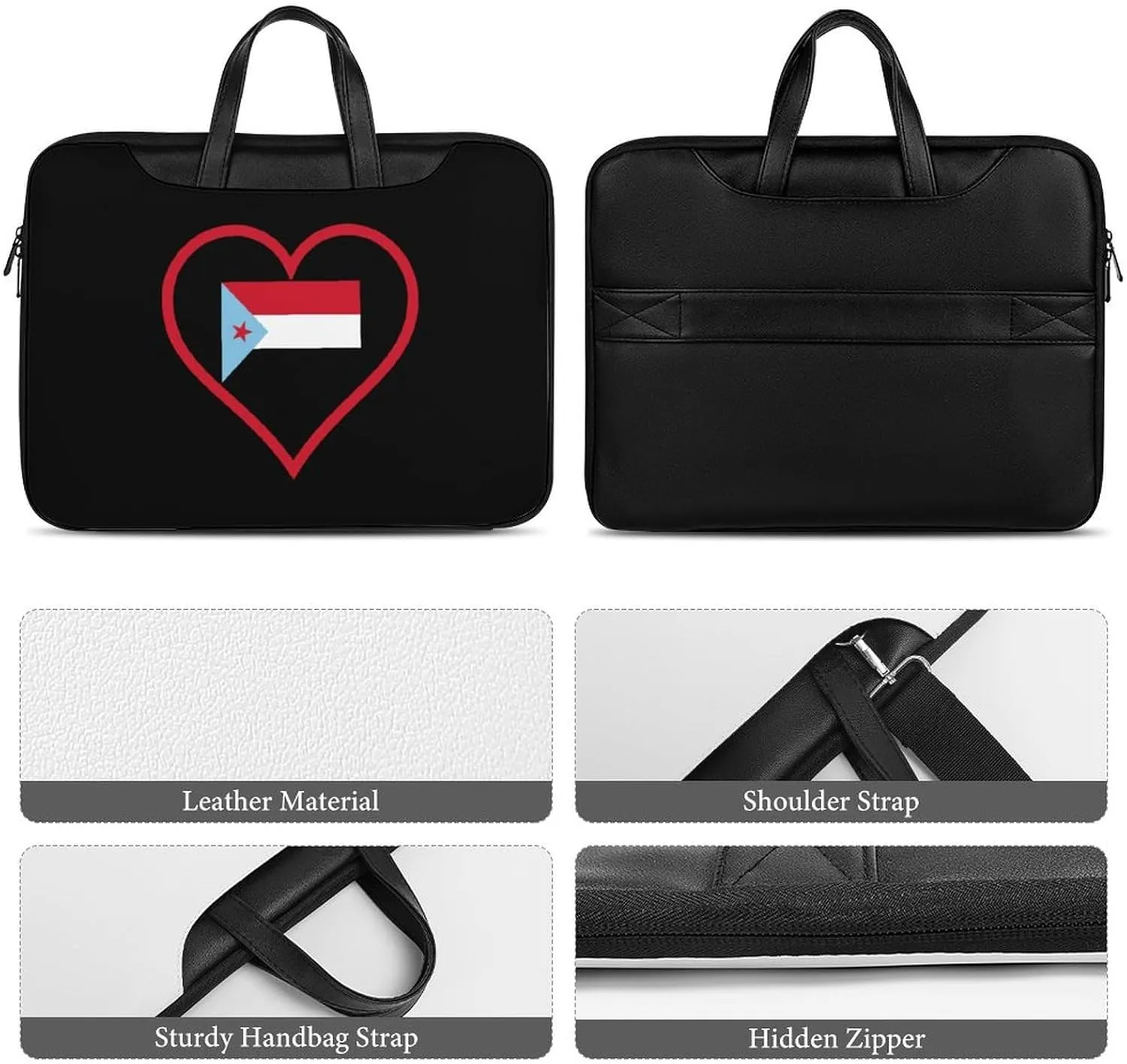 I Love South Yemen Red Heart Leather Bag Laptop Case Slim Water Resistant Computer Bags with Handle Briefcase for Work