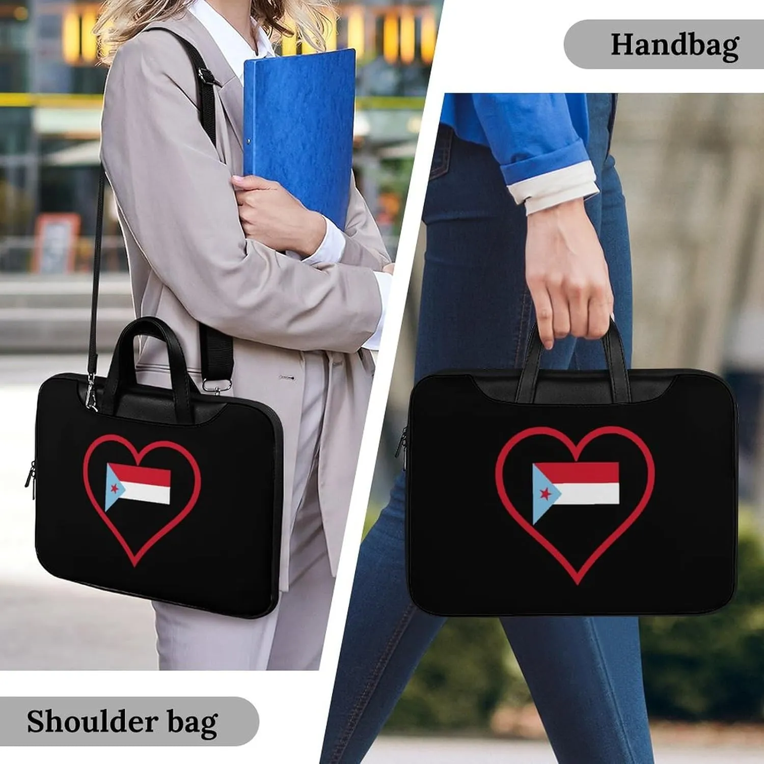 I Love South Yemen Red Heart Leather Bag Laptop Case Slim Water Resistant Computer Bags with Handle Briefcase for Work