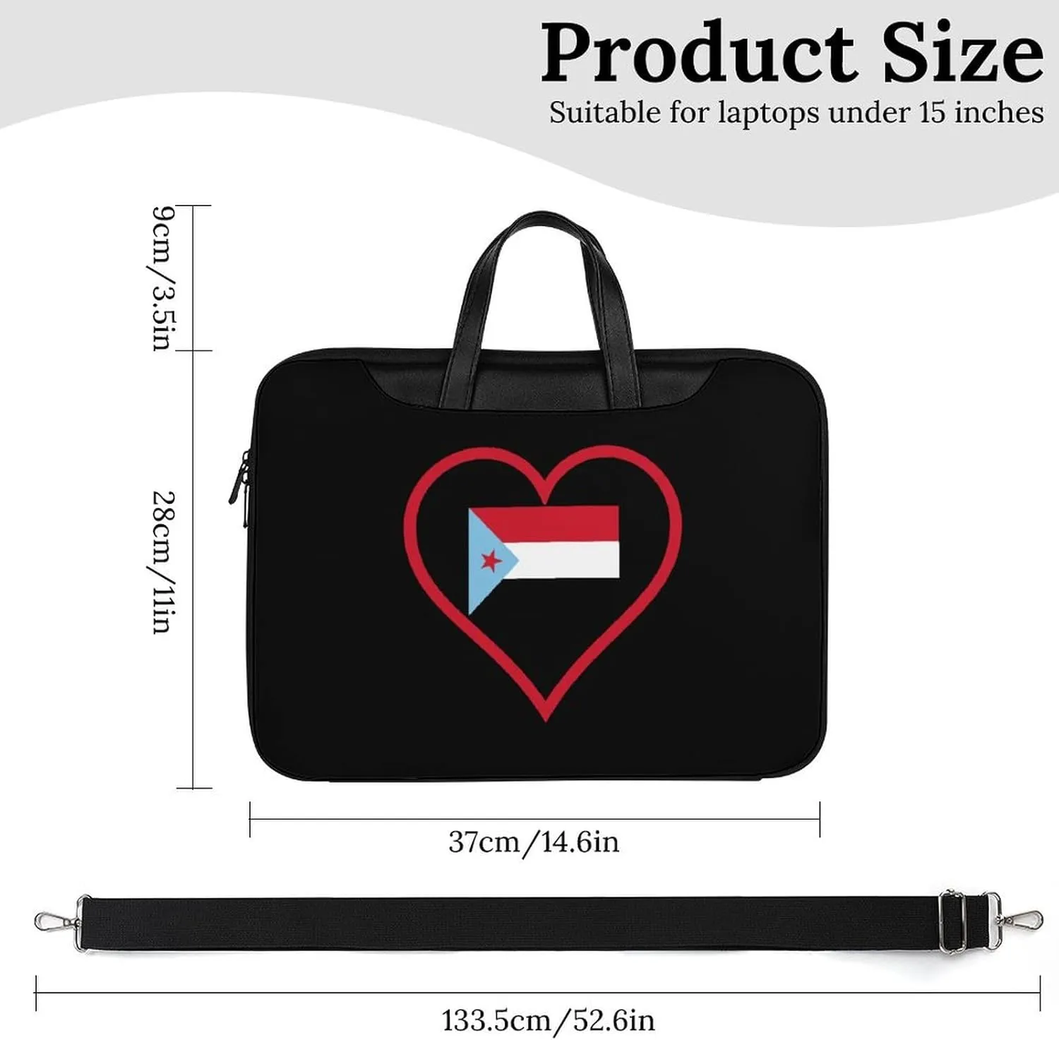 I Love South Yemen Red Heart Leather Bag Laptop Case Slim Water Resistant Computer Bags with Handle Briefcase for Work