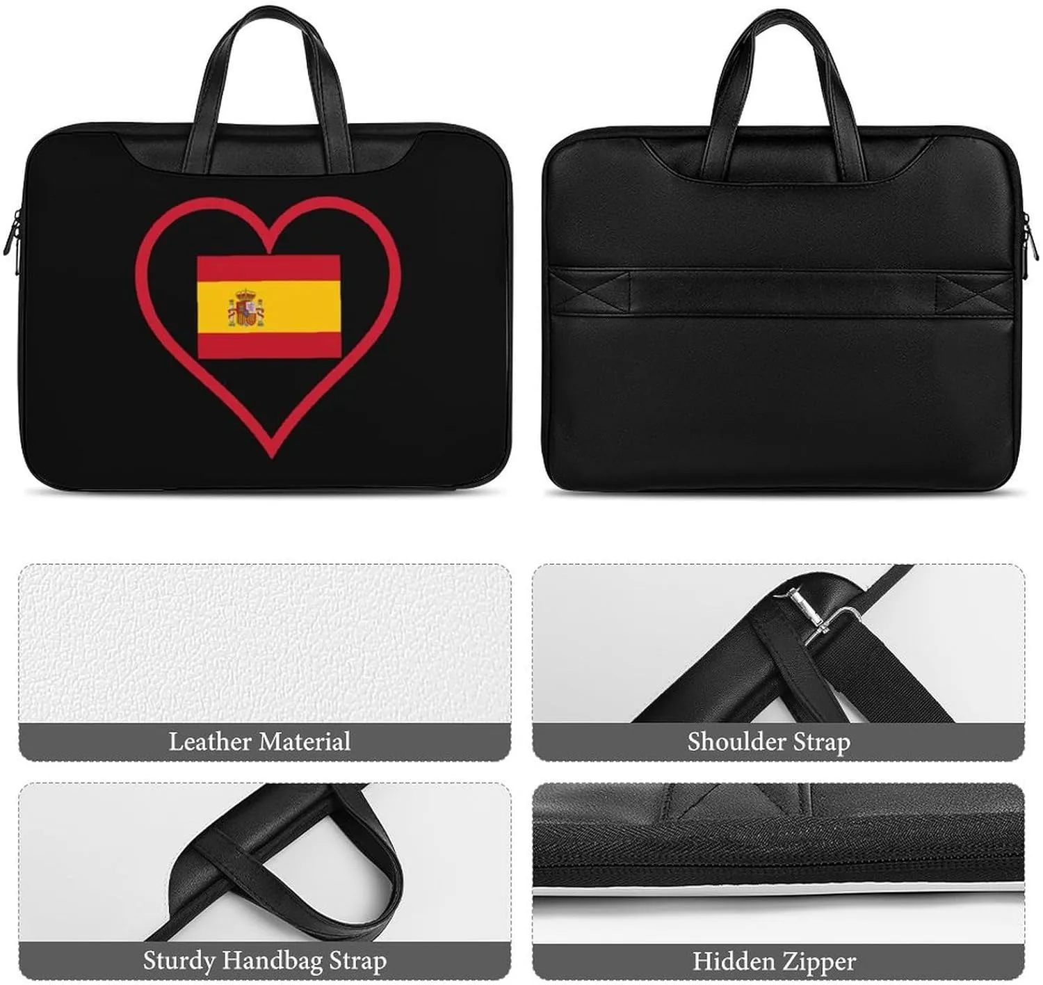 I Love Spain Red Heart Leather Bag Laptop Case Slim Water Resistant Computer Bags with Handle Briefcase for Work