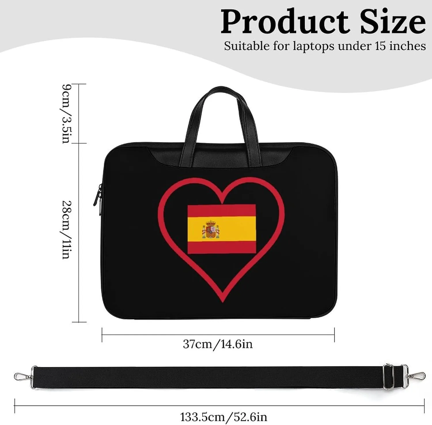 I Love Spain Red Heart Leather Bag Laptop Case Slim Water Resistant Computer Bags with Handle Briefcase for Work
