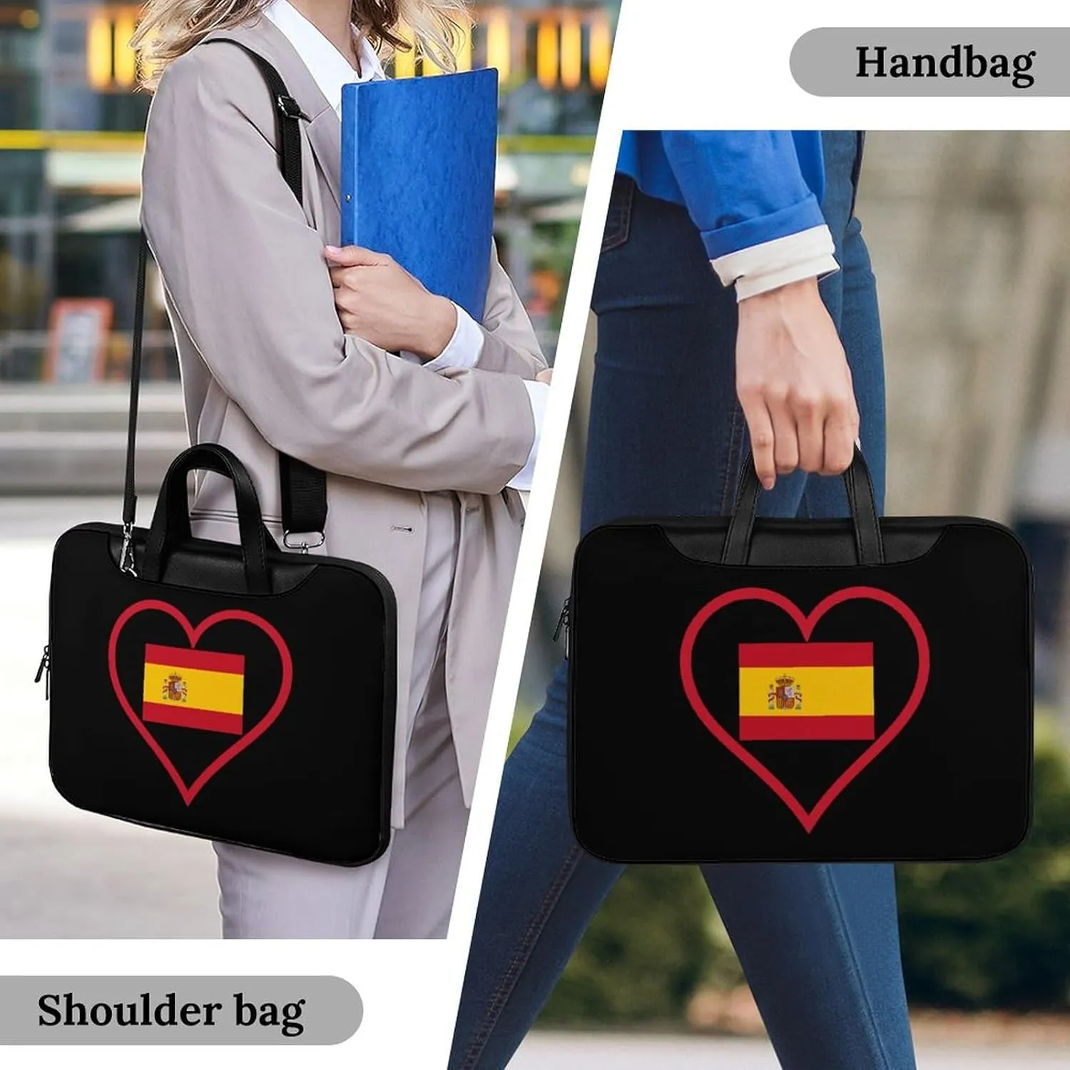 I Love Spain Red Heart Leather Bag Laptop Case Slim Water Resistant Computer Bags with Handle Briefcase for Work
