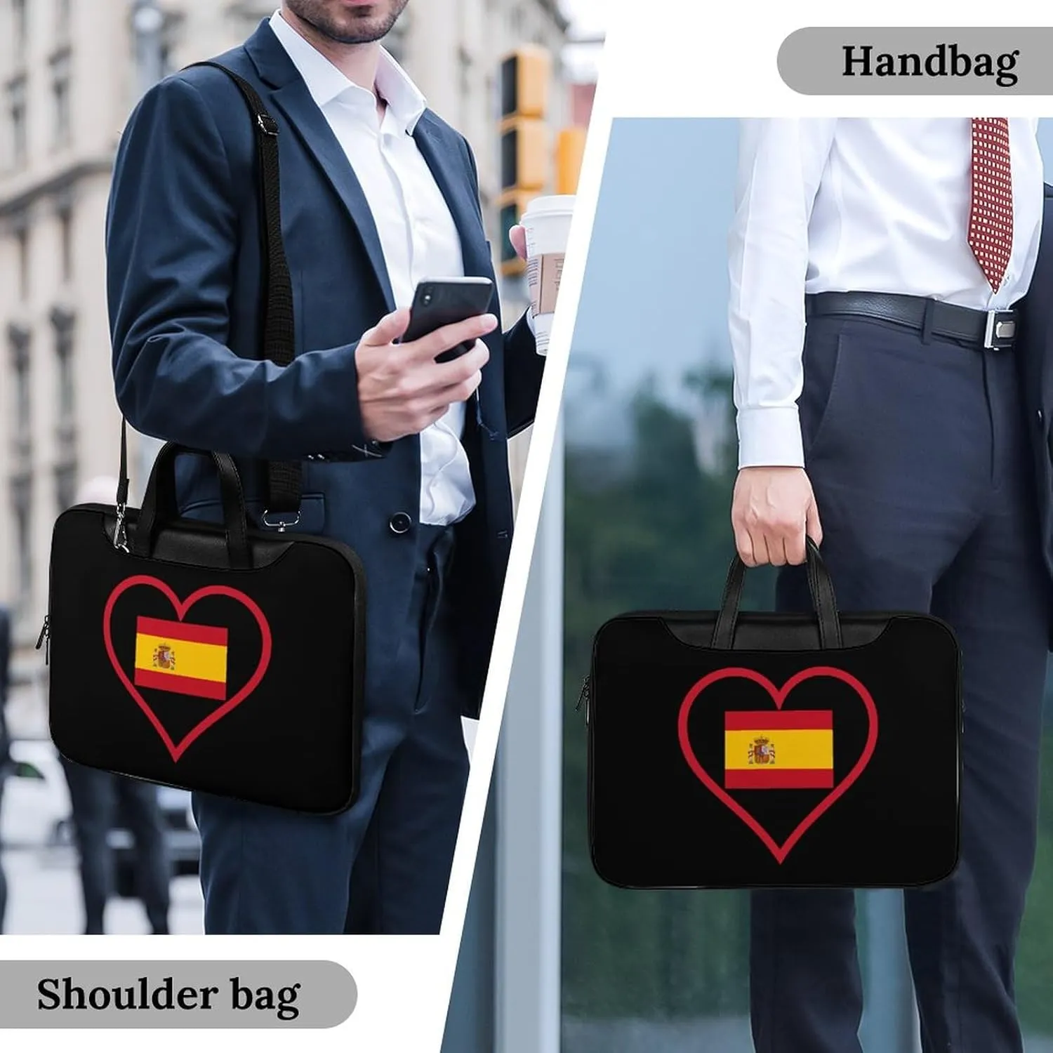 I Love Spain Red Heart Leather Bag Laptop Case Slim Water Resistant Computer Bags with Handle Briefcase for Work