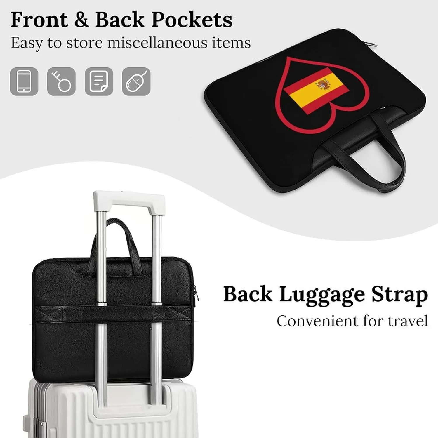 I Love Spain Red Heart Leather Bag Laptop Case Slim Water Resistant Computer Bags with Handle Briefcase for Work