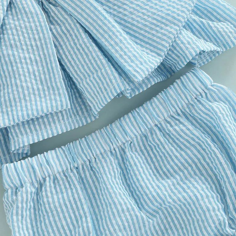 Infant Baby Girl 2Pcs Set Striped Print Big Bow Dress Top and Bloomer Shorts