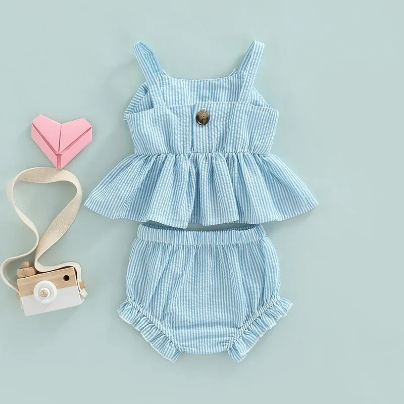 Infant Baby Girl 2Pcs Set Striped Print Big Bow Dress Top and Bloomer Shorts
