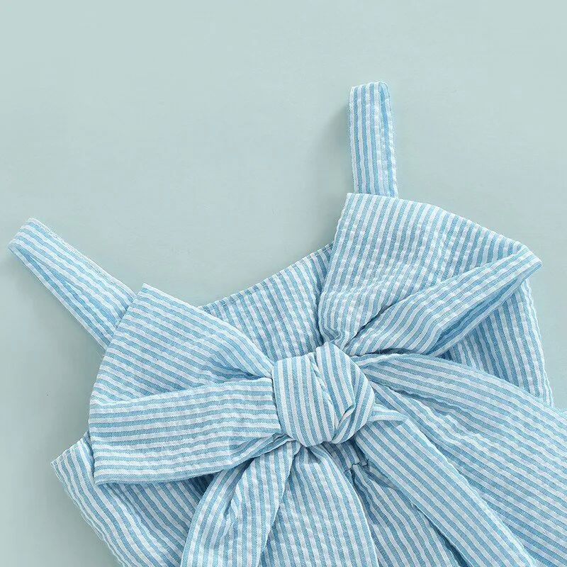Infant Baby Girl 2Pcs Set Striped Print Big Bow Dress Top and Bloomer Shorts