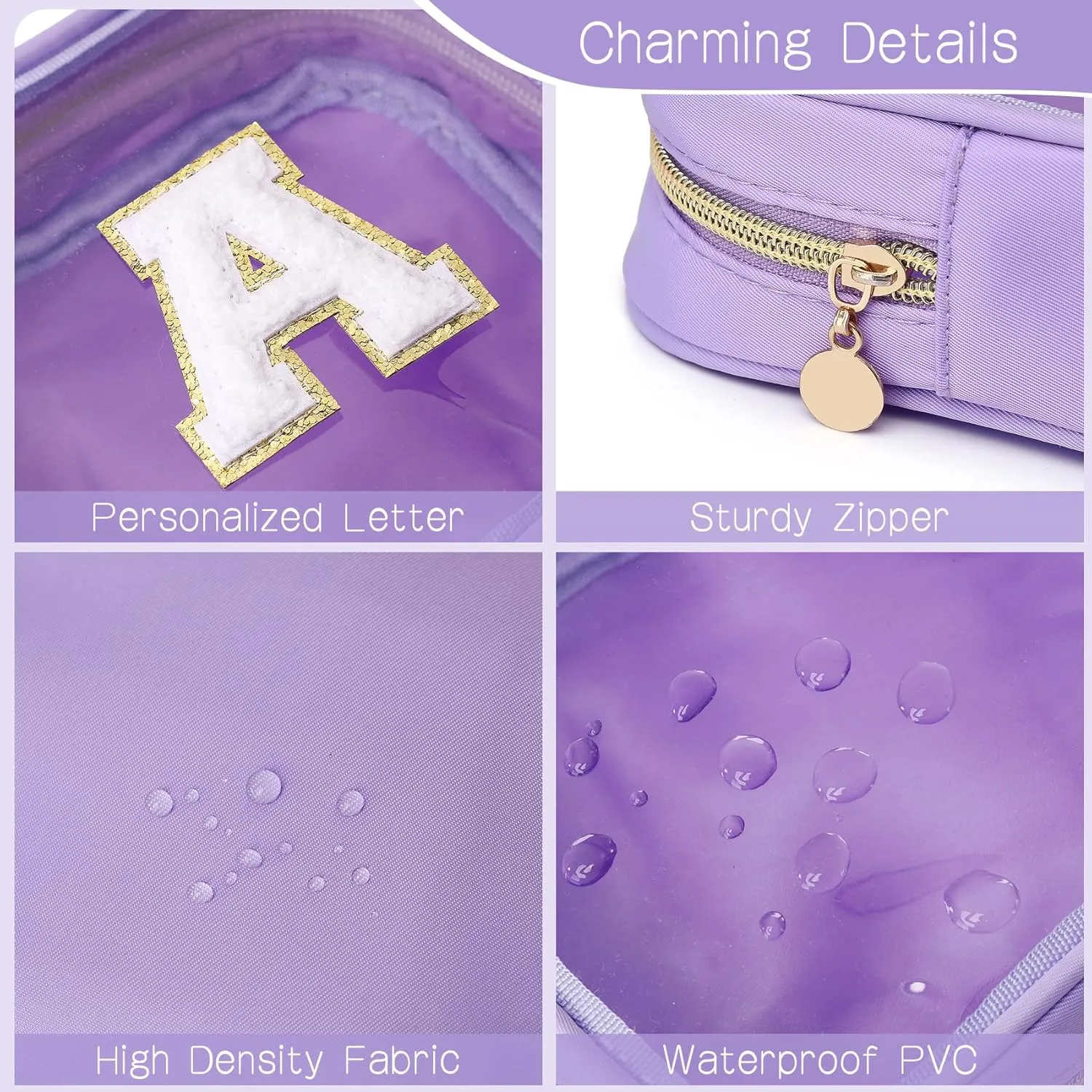 Initial Clear Makeup Bag Small Cosmetic Bag Travel Toiletry Bag Clear Zipper Pouch Purse Organizer Bags for Women (Purple, N)