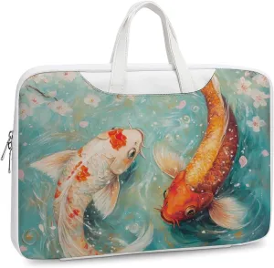 Japanese Fish Cherry Flowers Leather Bag Laptop Case Slim Water Resistant Computer Bags with Handle Briefcase for Work