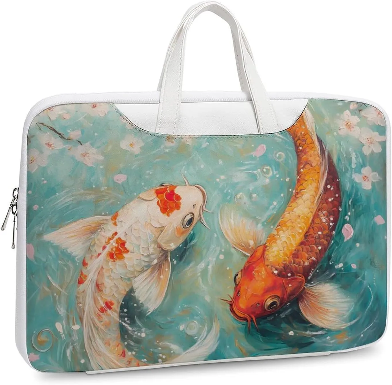 Japanese Fish Cherry Flowers Leather Bag Laptop Case Slim Water Resistant Computer Bags with Handle Briefcase for Work