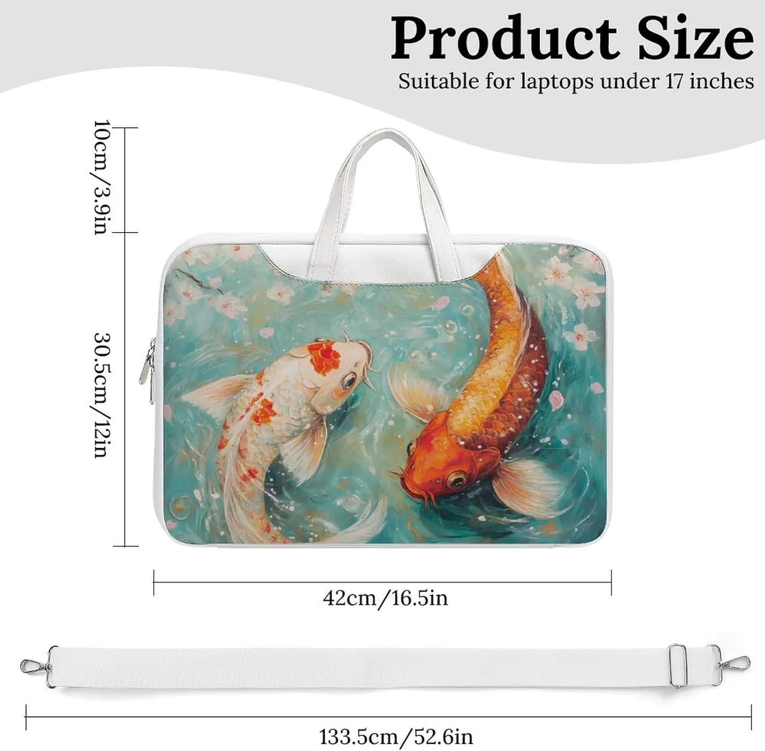 Japanese Fish Cherry Flowers Leather Bag Laptop Case Slim Water Resistant Computer Bags with Handle Briefcase for Work