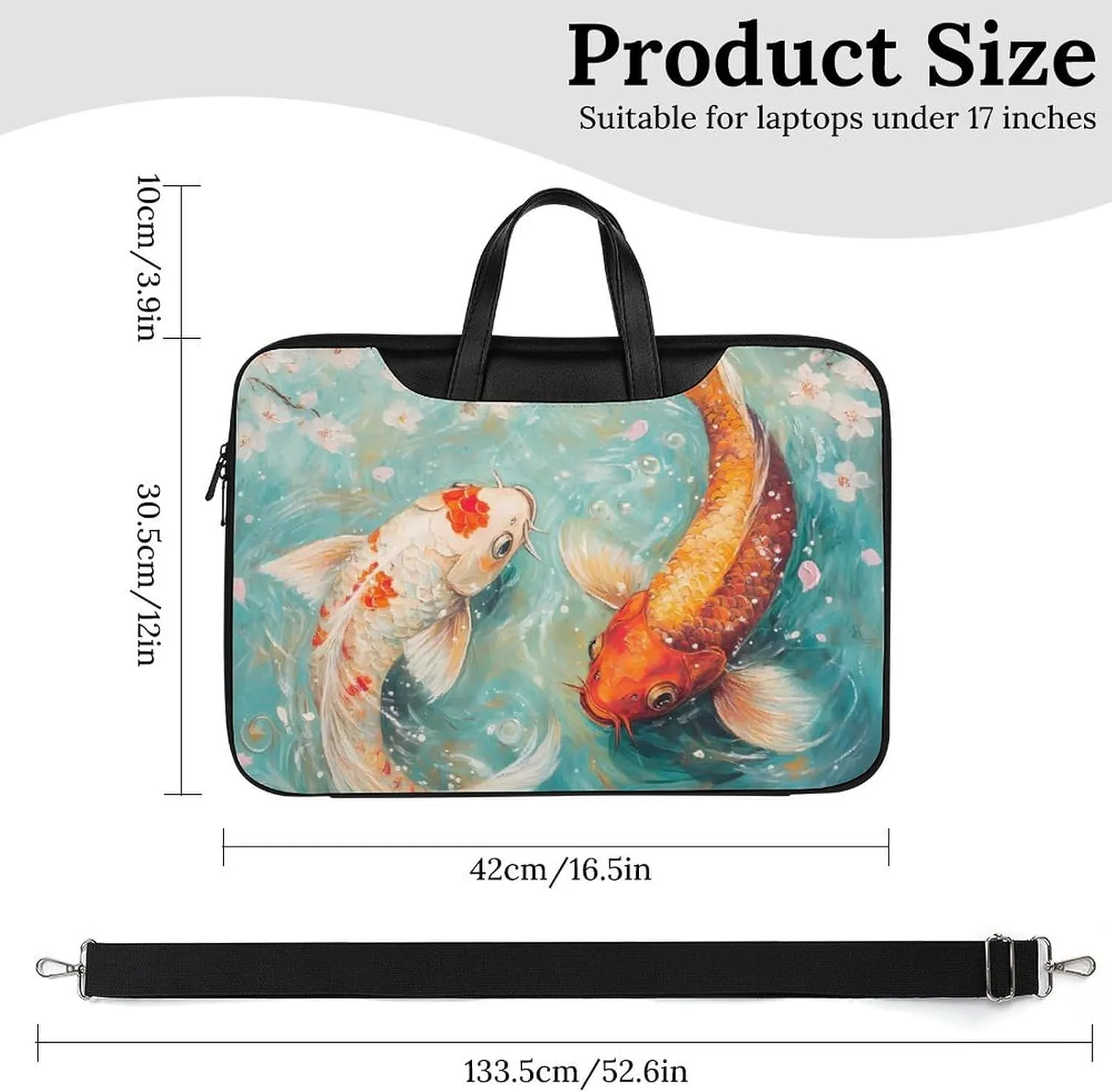 Japanese Fish Cherry Flowers Leather Bag Laptop Case Slim Water Resistant Computer Bags with Handle Briefcase for Work