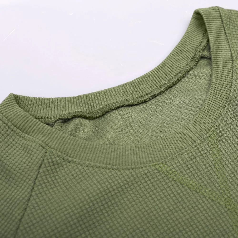 JEEING GEAR Men's Basic Long Sleeve Waffle Sweatshirt Loose Fit Workout Pullover Crewneck Shirt