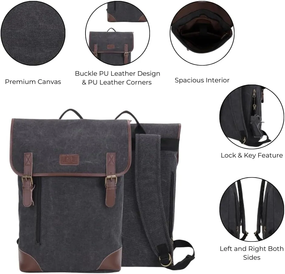 JESSIE & JAMES Vintage Canvas Concealed Carry Backpack for Women Men Large Travel Backpack BLACK