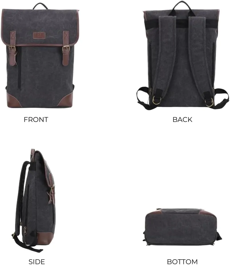JESSIE & JAMES Vintage Canvas Concealed Carry Backpack for Women Men Large Travel Backpack BLACK