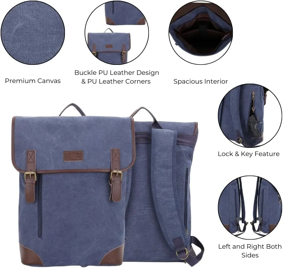 JESSIE & JAMES Vintage Canvas Concealed Carry Backpack for Women Men Large Travel Backpack BLUE