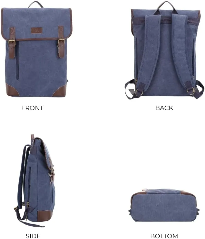 JESSIE & JAMES Vintage Canvas Concealed Carry Backpack for Women Men Large Travel Backpack BLUE