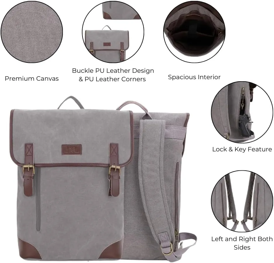 JESSIE & JAMES Vintage Canvas Concealed Carry Backpack for Women Men Large Travel Backpack GREY